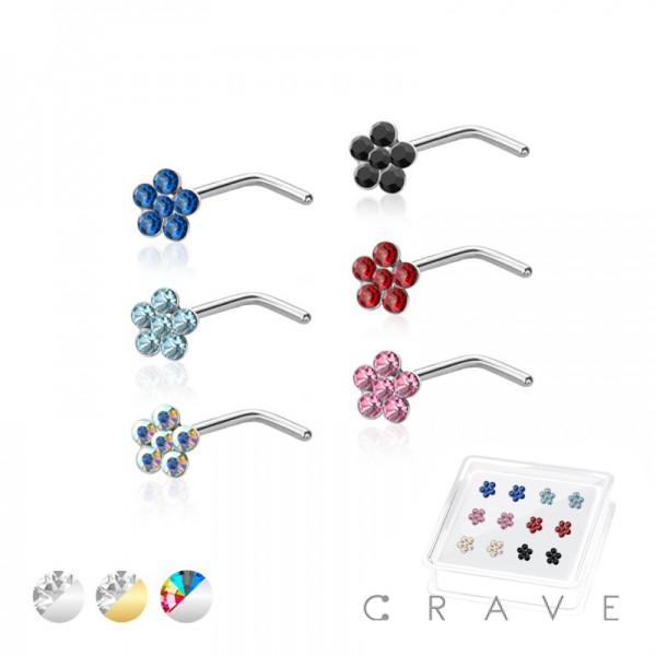 20PCS OF 925 STERLING SILVER L-SHAPE NOSE FLOWER CZ TOP